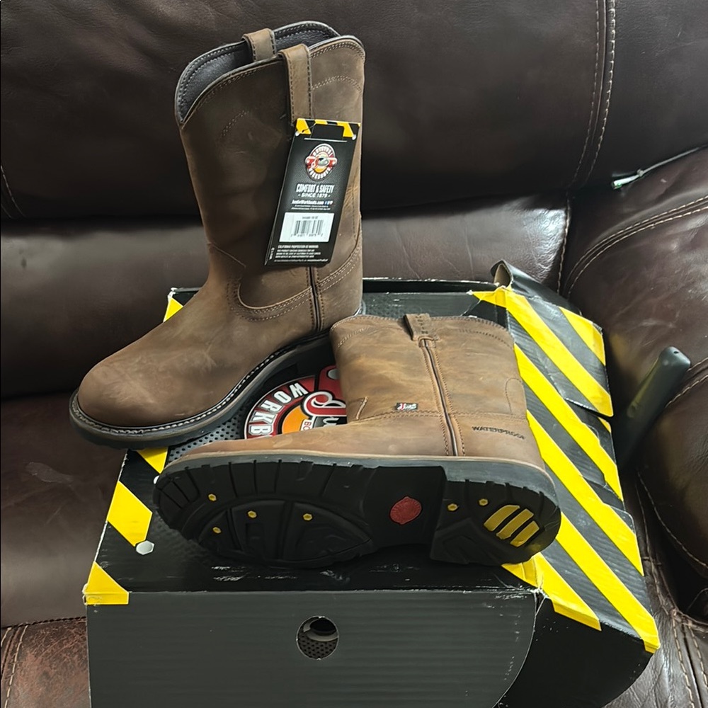 Justin Boots Brown Cowboy Western Boots Steel Toe